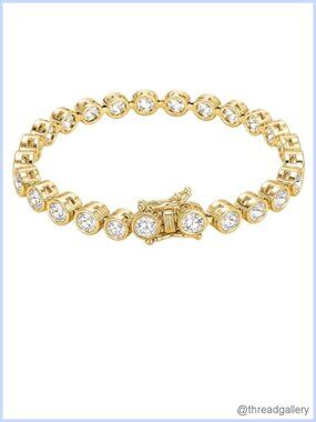 Round Crystal Tennis Bracelet 7.5 Inch Link Chain Secure Clasp Elegant Gift
